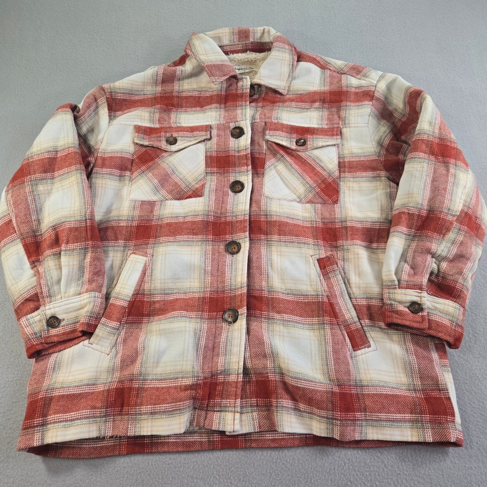 Impressions Shacket Women XL Red Plaid Sherpa Lined Wool Blend Button Up Jacket
